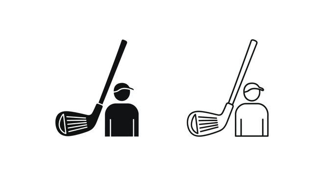 Golf player silhouette and outline icons Vector