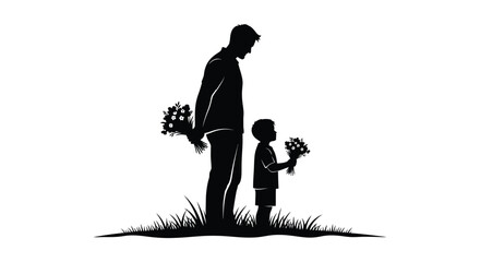A tender moment between a father and son depicted in a striking black silhouette high quality professional detailed modern elegant stylish © CreativeAkash099