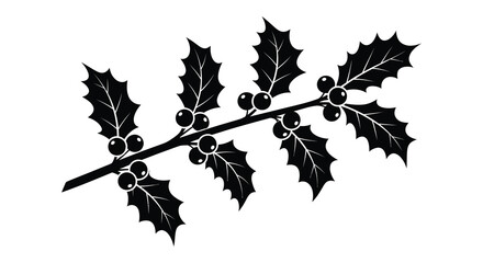 A striking black silhouette of a holly branch with leaves and berries creating a festive holiday scene silhouette high quality professional © CreativeAkash099