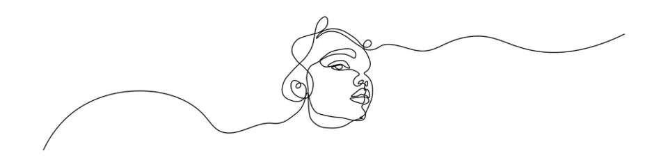 Papier peint photo Motifs linéaires Minimalist illustration of a girl's face, made with one continuous line in monoline style. Smooth, graceful line forms elegant facial features with harmonious proportions, conveying femininity, tender  © Сергей Козийчук