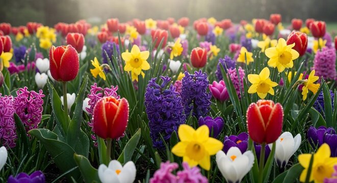 Colorful field of spring flowers