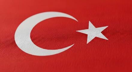 Obraz premium Turkish Flag Close-Up, Crescent and Star National Symbol