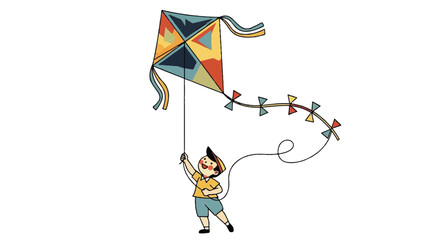 Child flying colorful kite against white background © hai