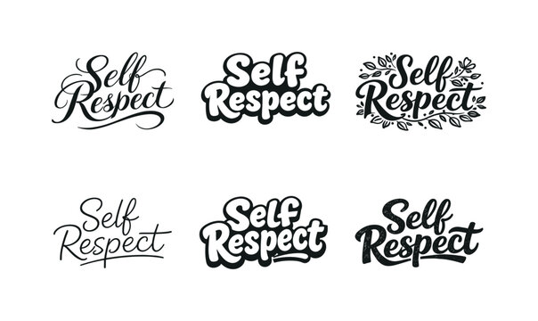 Self Respect. Set lettering. harmonious lettering variations of the same emblematic concept, each with different artistic interpretation (Elegant script with