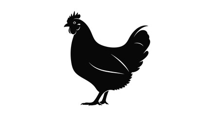 A striking black silhouette of a rooster stands prominently against a white background showcasing its detailed form silhouette high quality professional © CreativeAkash099