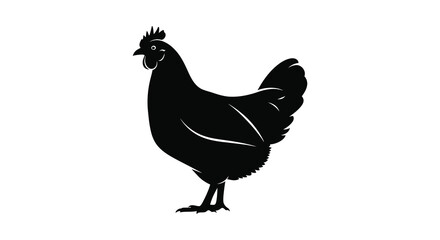 A striking black silhouette of a rooster stands prominently against a white background showcasing its regal form silhouette high quality professional © CreativeAkash099