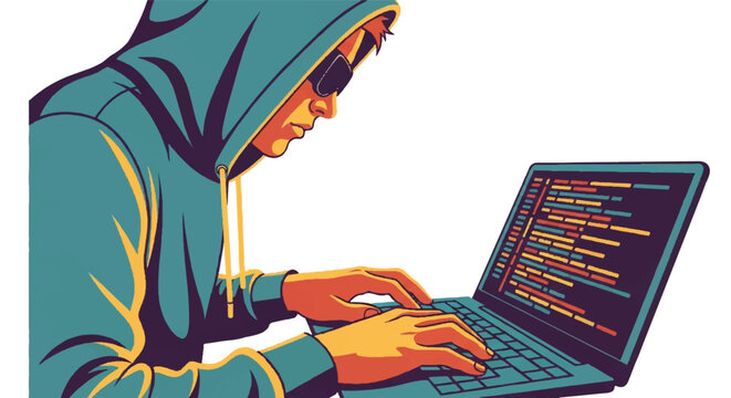 Person working on a laptop computer coding with digital information