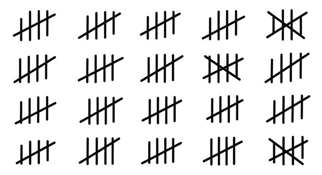 Tally marks arranged in groups and patterns a striking silhouette