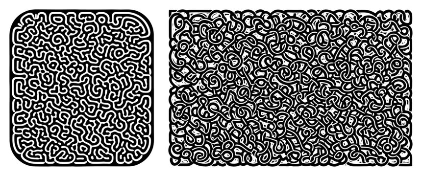Abstract squiggly labyrinth pattern background textures in black and white graphic style