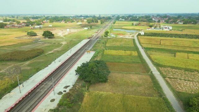 Aerial View of Indian Railway, Train Journey, Vande Bharat Express,