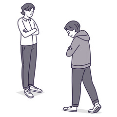 Obraz premium Two boys standing facing each other with arms crossed conflict
