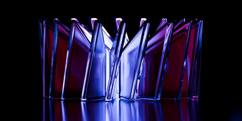 Cyber elements made of transparent glass and liquid acrylic purple blue glow on black backdrop cinematic tech background design cover art visuals 3d rendering © IM_VISUALS