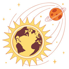 Sun with planet and earth in orbit white background © wis