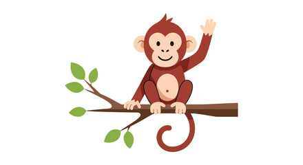A cheerful brown monkey waves from a tree branch displaying a playful and welcoming gesture silhouette high quality professional detailed modern © CreativeAlim02