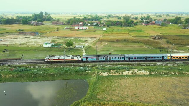 Aerial View of Indian Railway, Train Journey, Vande Bharat Express,