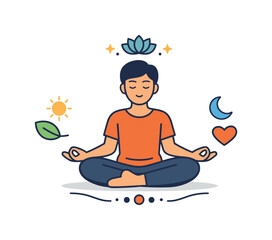 Fototapeta premium Mindfulness meditation pose highlighting emotional balance with a stable seated posture and symmetrical decorative elements, conveying harmony, calm energy,