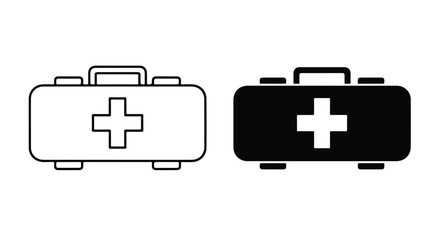 Obraz premium Two medical first aid kits with white and black outlines on a plain background