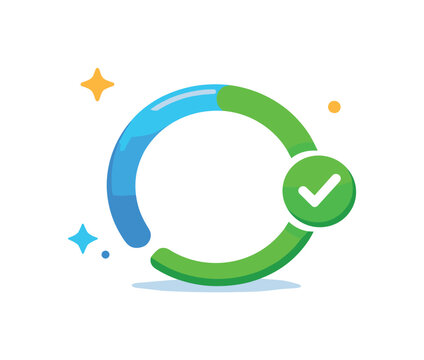 Relaxed interface feedback element represented by a subtle progress indicator with smooth curves and a small check icon conveying reassurance and steady