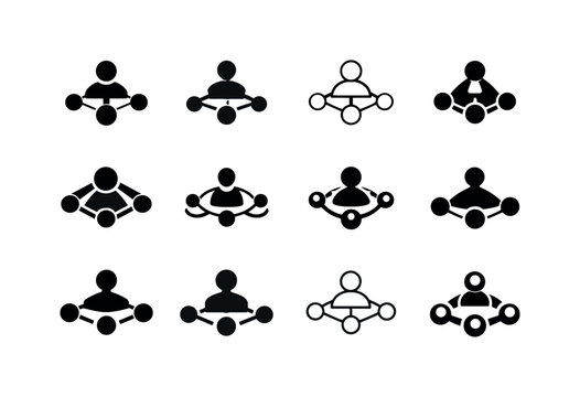 company structure. Icon set. Set Logo of company structure: leadership node with connections. harmonious logo variations of the same emblematic concept, each