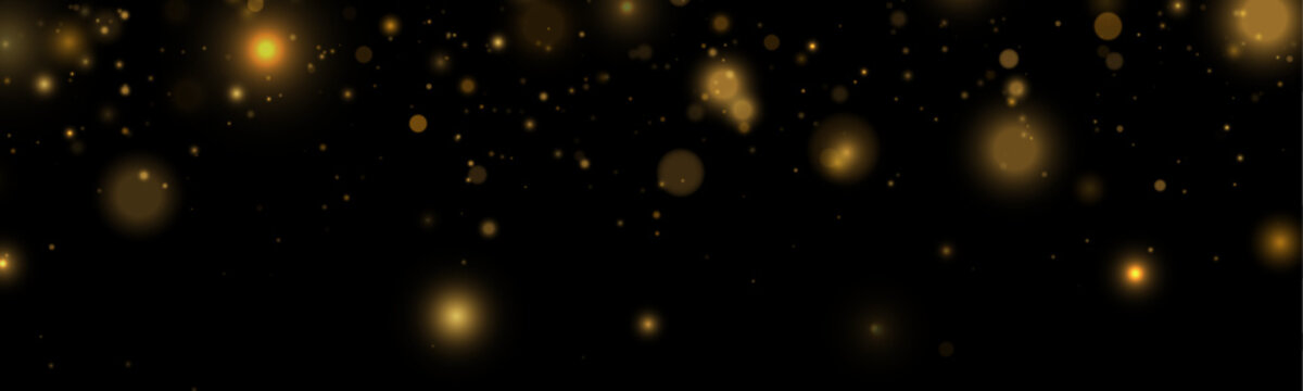 Golden dust sparkles drift softly in abstract motion. Light particles shimmer like tiny stars. Perfect overlay for holiday, magical, and festive designs.