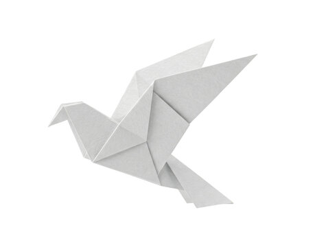 White origami bird isolated. Paper fold art concept.