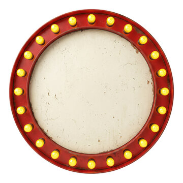 Circular marquee sign front view isolated. Retro cinema board mockup.
