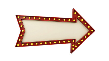 Marquee arrow sign front view isolated. Directional cinema board mockup.