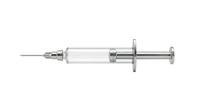 Medical syringe side view isolated. Healthcare injection equipment.