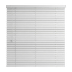 Obraz premium Horizontal white window blinds with a sturdy headrail and adjustable slats for light management isolated on transparent background