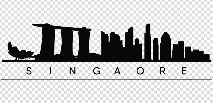 Vector illustration black silhouette of singapore city skyline with famous landmarks and incorrect spelling