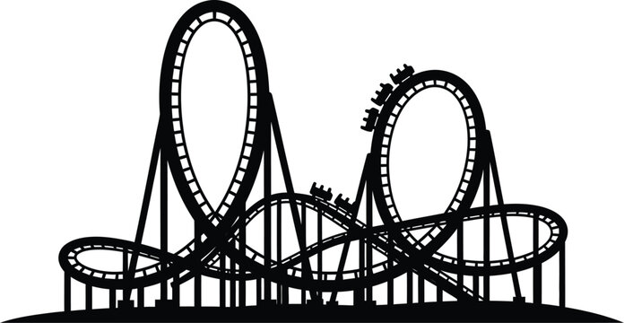 Roller coaster ride with a loop and supports for amusement park, theme park, and fun designs. 