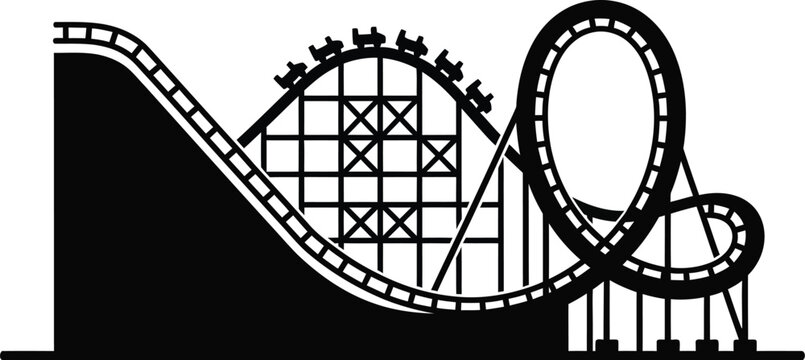 Roller coaster ride with a loop and supports for amusement park, theme park, and fun designs. 