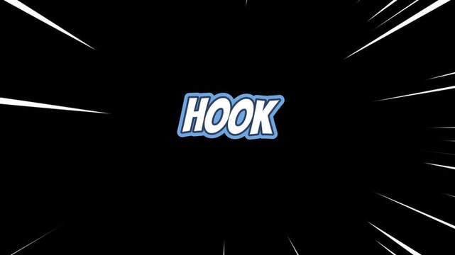 The single word 'HOOK' appears dynamically against a black background.