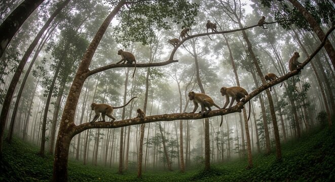Monkeys in forest