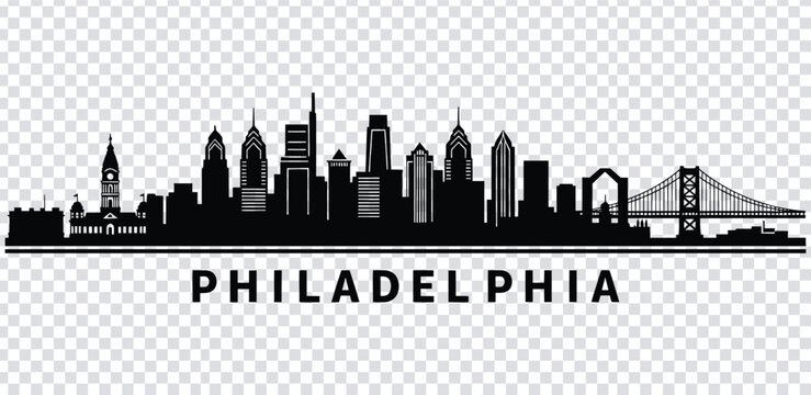 Vector illustration black silhouette of philadelphia city skyline with famous buildings and bridge