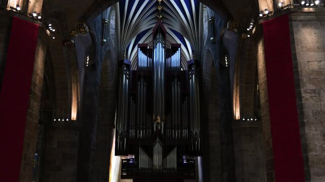 Pipe organs inside St Giles' Cathedral in Edinburgh, Scotland, UK
