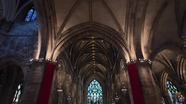 Historic interior of St Giles' Cathedral in Edinburgh, Scotland, United Kingdom