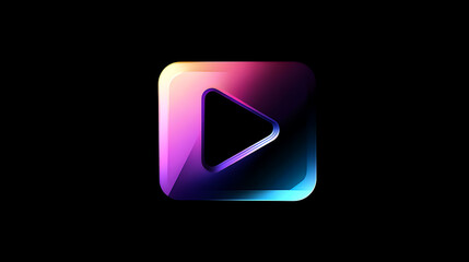 Fototapeta premium Vibrant Neon Play Button Icon with Gradient Colors on Dark Background, Modern Multimedia Symbol, Engaging User Interface Element Design