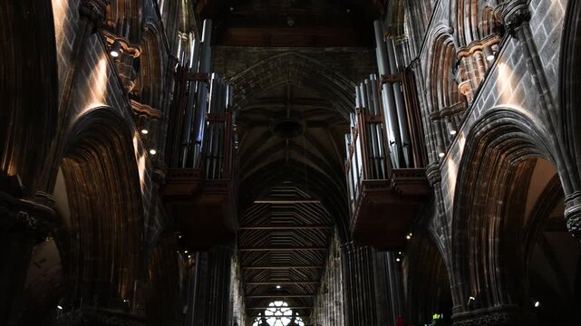 Interior of medieval Glasgow Cathedral (St Mungo's Cathedral) in Glasgow, UK