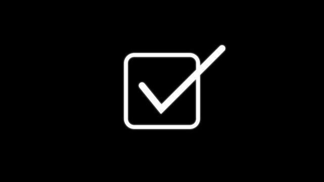 White checkmark in square on black background abstract