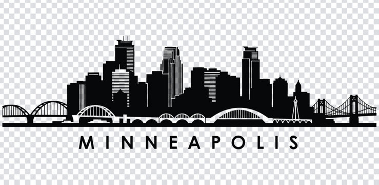 Vector illustration black silhouette of minneapolis city skyline with bridges and buildings