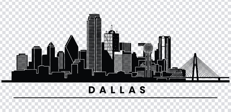 Vector illustration black and white illustration of dallas city skyline with modern buildings and bridge