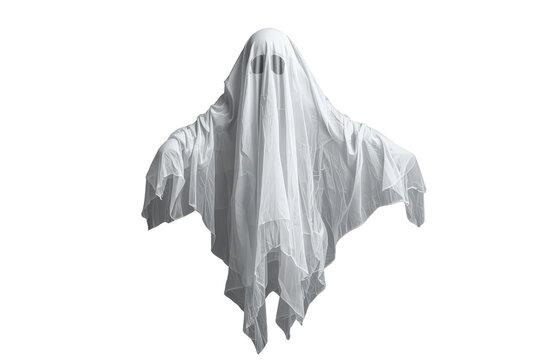 Ghost costume floating, halloween party spirit, spooky phantom character, scary apparition, transparent background concept