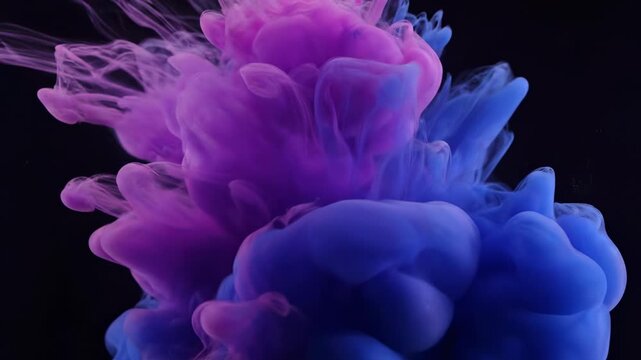 Swirling, vibrant blend of indigo and violet pigments, suspended on a black background
