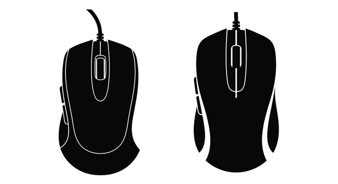 Two computer mice presented in a stark black silhouette