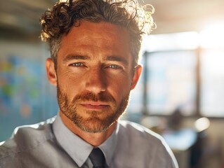 Obraz premium professional person strong expression on a blured office background with natural sunlight