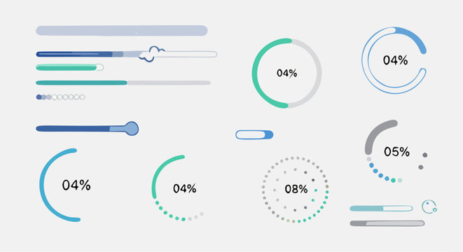 Loading progress bars and circular percentage indicators for user interface