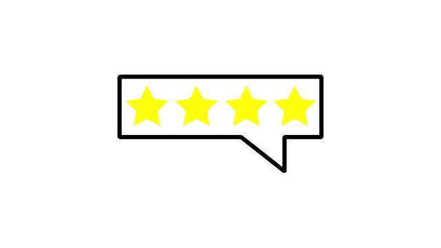 Customer review rating with 4 stars with positive and negative comments. alpha channel, on a white background, Animated Star Rating 4 Stars Review Feedback for Marketplace, with video animation.