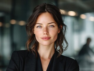 Obraz premium confident executive portrait studio on a blured office background with natural sunlight