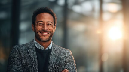 Naklejka premium diverse entrepreneur isolated background with blured businessbackground and natural sunlight